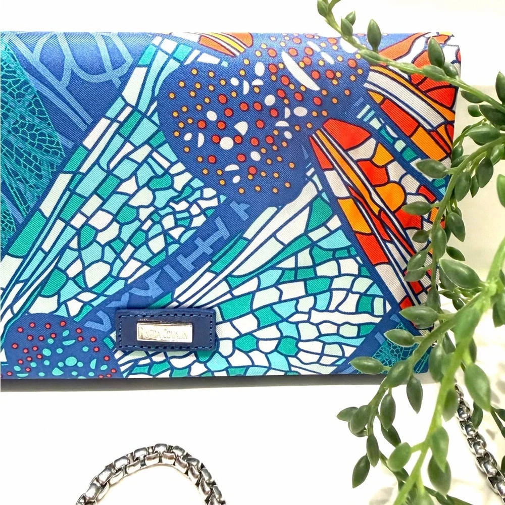 NWT Pineta Covalin Dragonfly Silk Clutch Chain Shoulder Bag - Picture 2 of 15
